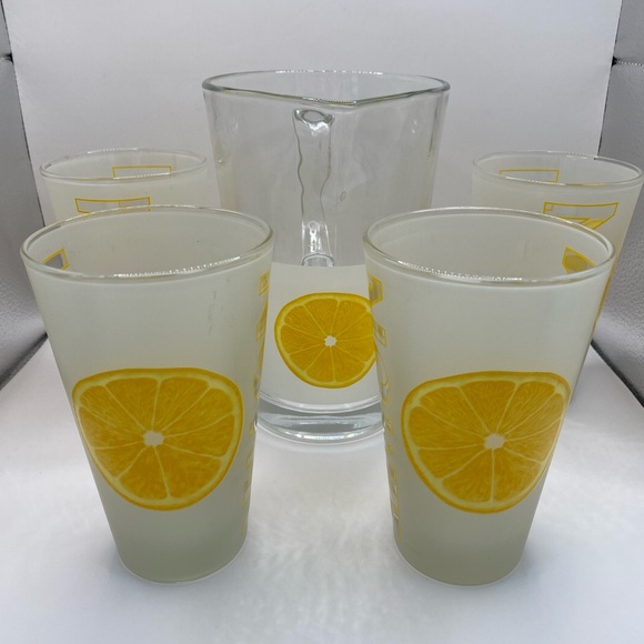 Cervé Italian frosted glass lemonade pitcher + 4 glasses. Vintage. EUC. - Picture 5 of 13